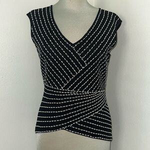 St John Evenings black knit tank blouse pearl rhinestone P medium m